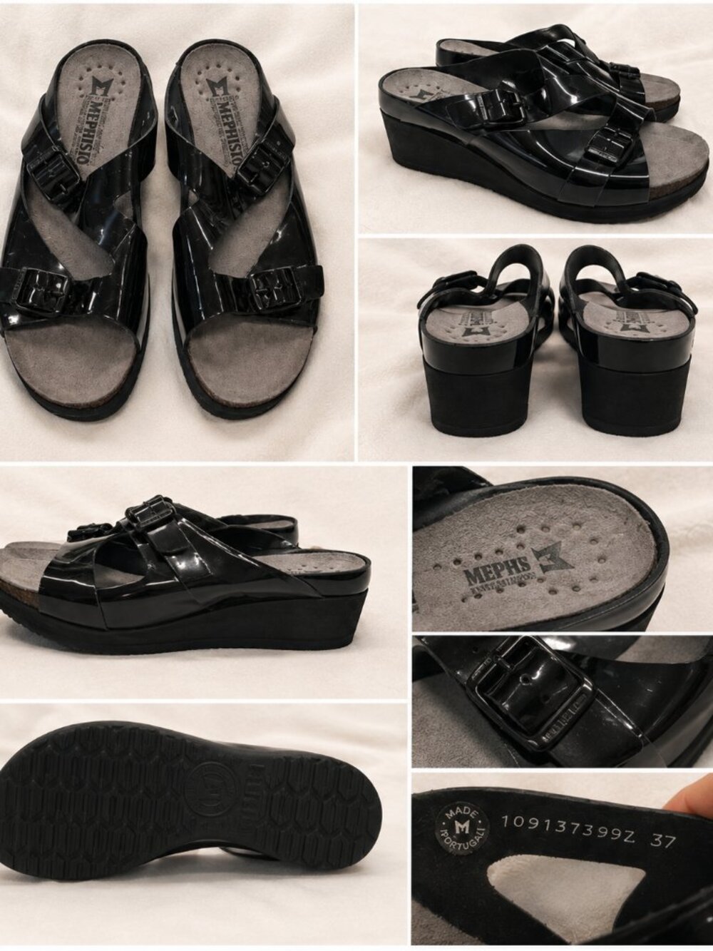 Mephisto Black Patent Wedge Sandal